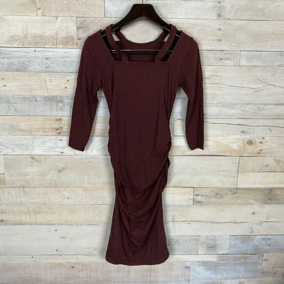 Michael Stars Dress Maroon Red Ruched Midi Small - Picture 3 of 7